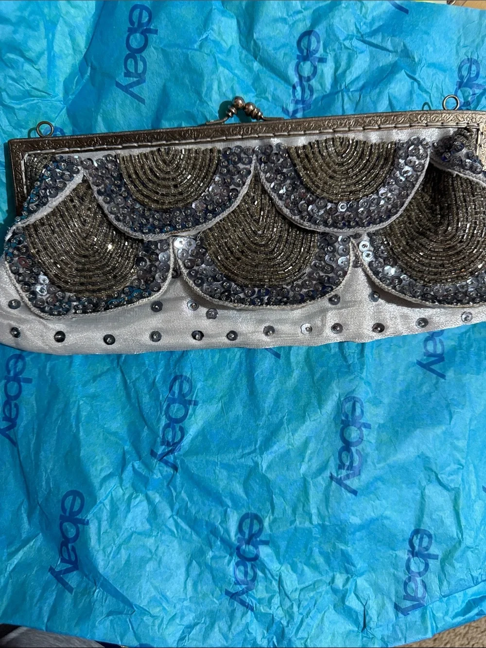 BlueSilver Sequin Beaded Evening Clutch by Katherine’s Collection at Silver Lake